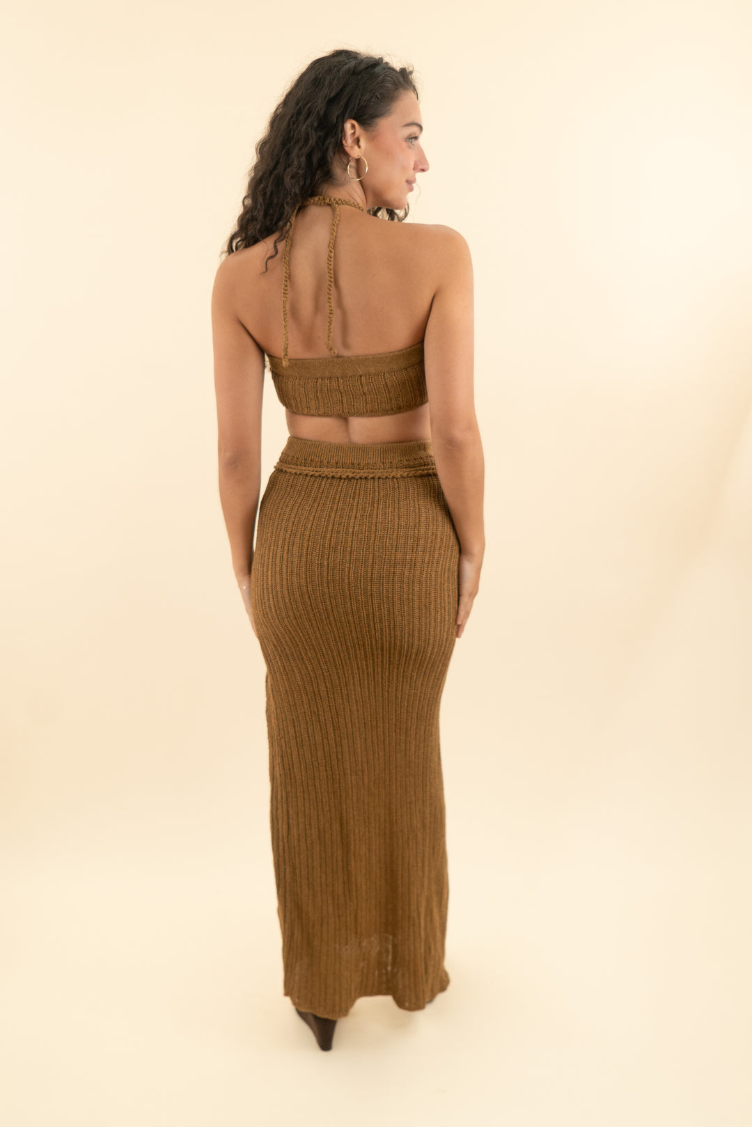 AUCTION Michael Costello brown cable knit maxi skirt set (s)