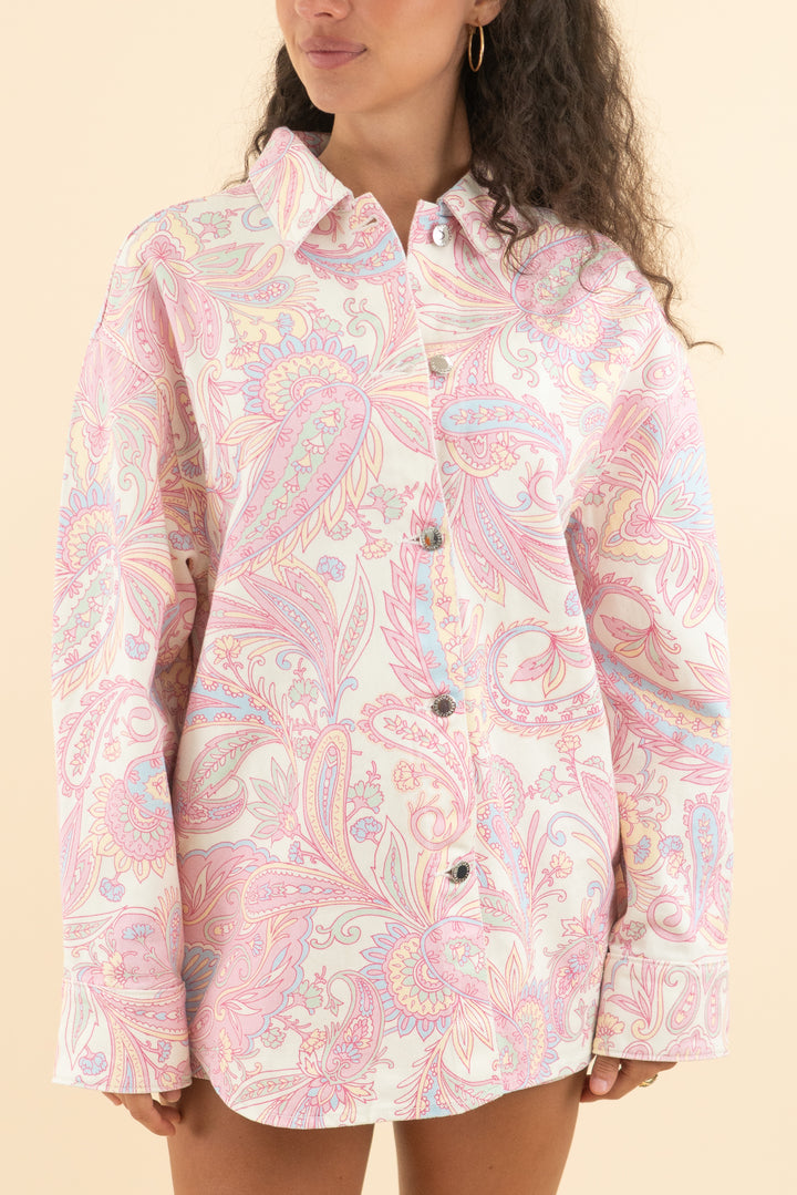 AUCTION retrofete pastel colorful paisley jean jacket and shorts set (s)