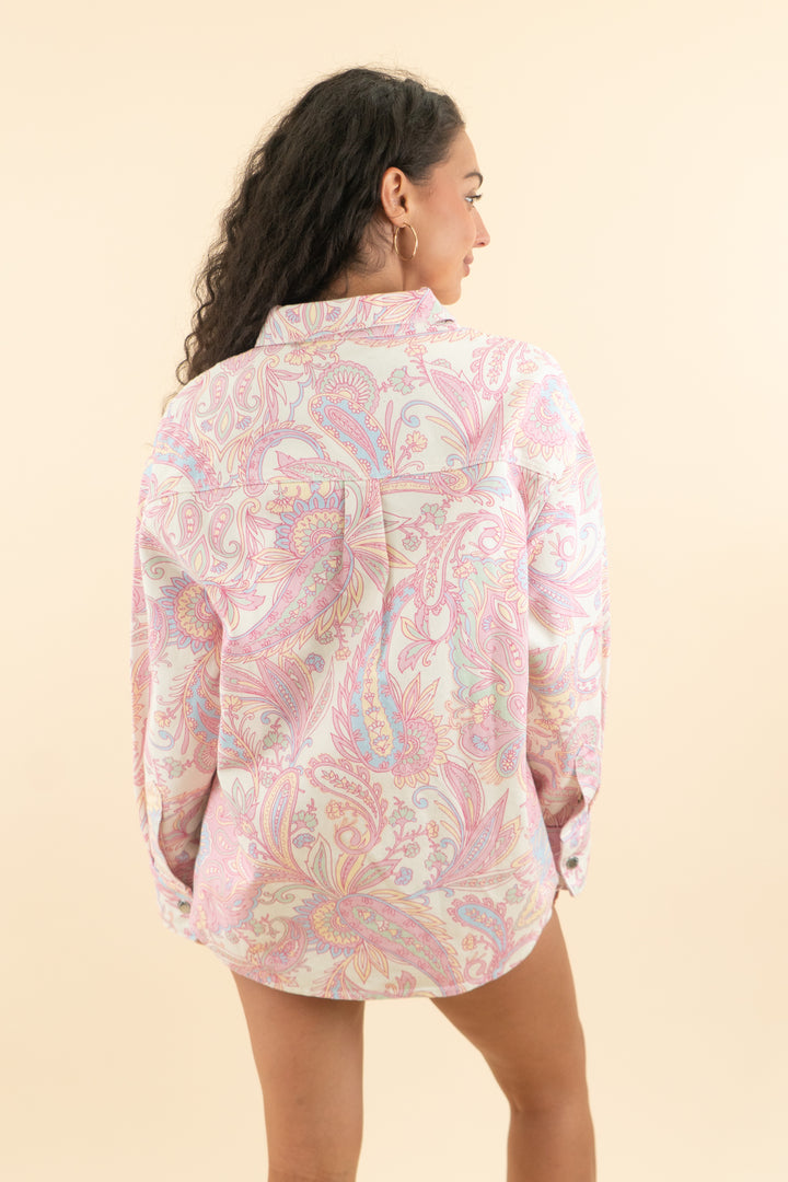 AUCTION retrofete pastel colorful paisley jean jacket and shorts set (s)