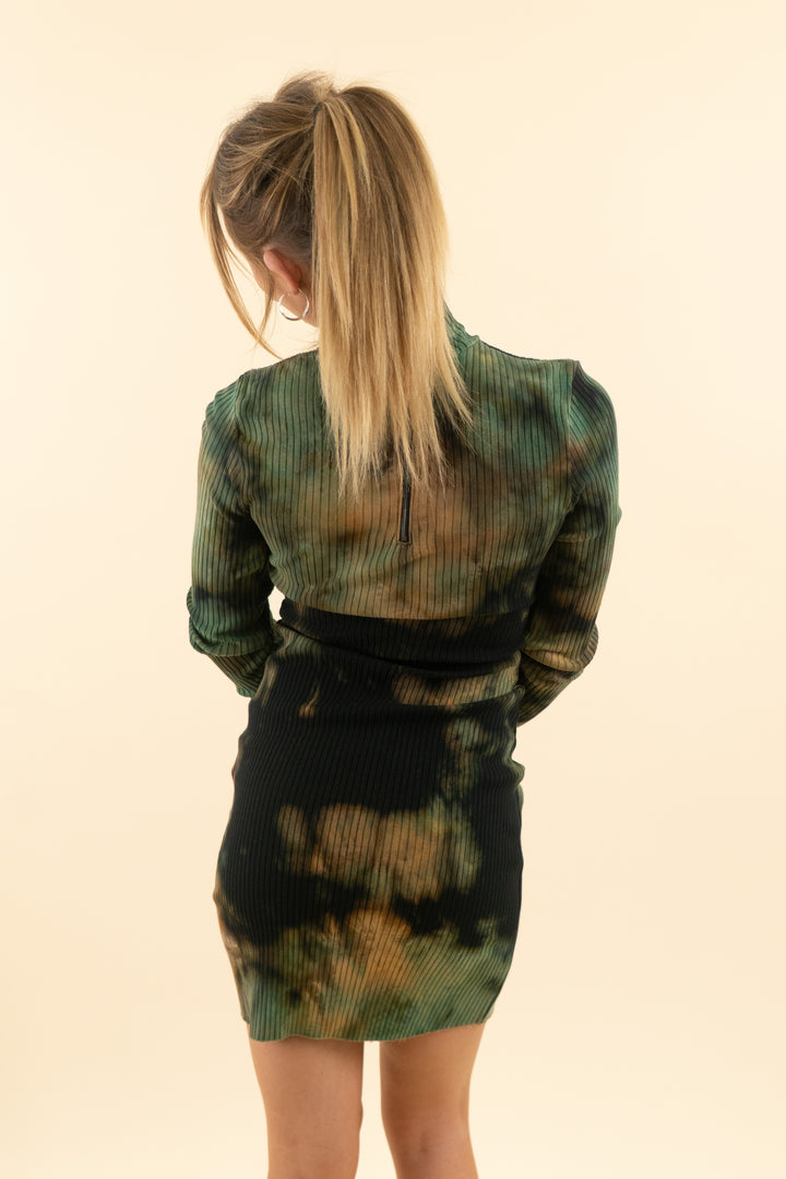 AUCTION cotton citizen green and black acid wash ribbed turtleneck short dress (s)