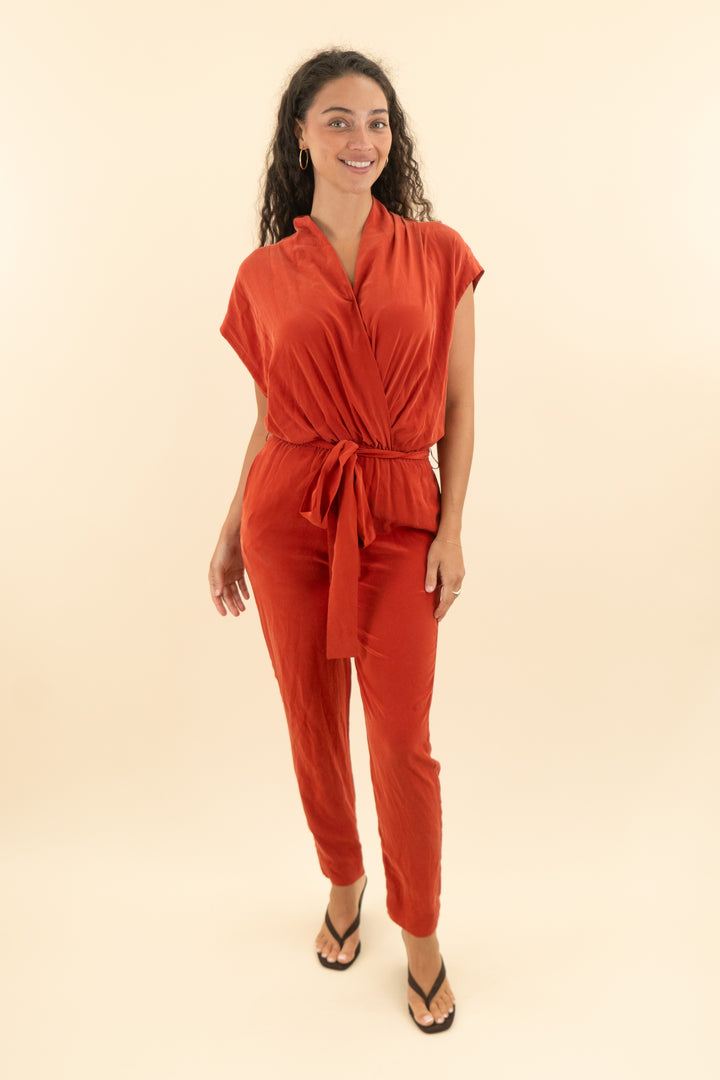 l'agence rust plunge neckline short sleeve jumpsuit (4; retail $695)