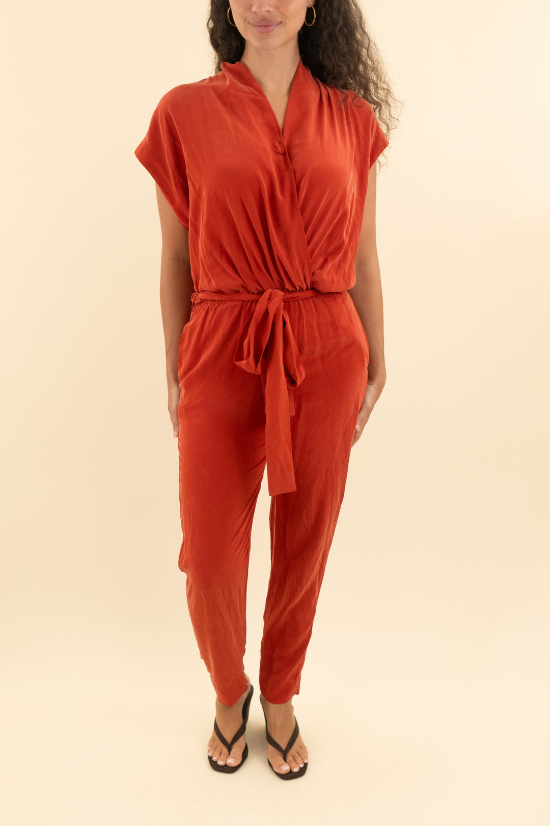 l'agence rust plunge neckline short sleeve jumpsuit (4; retail $695)