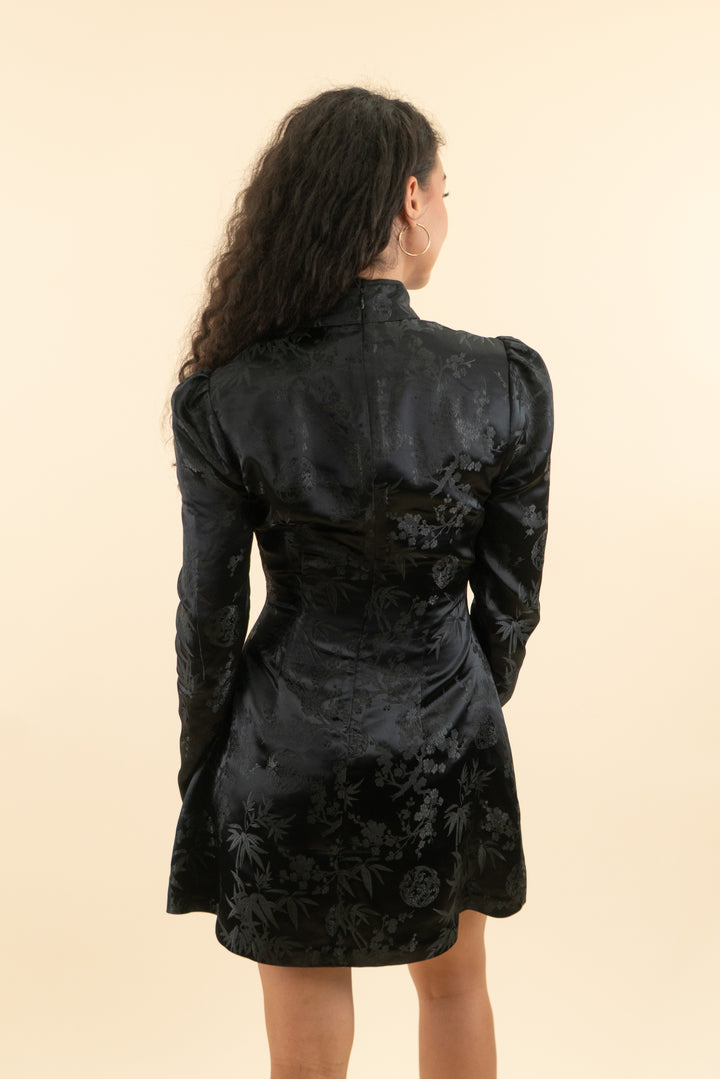 AUCTION sau lee black satin long sleeve mini dress (4)