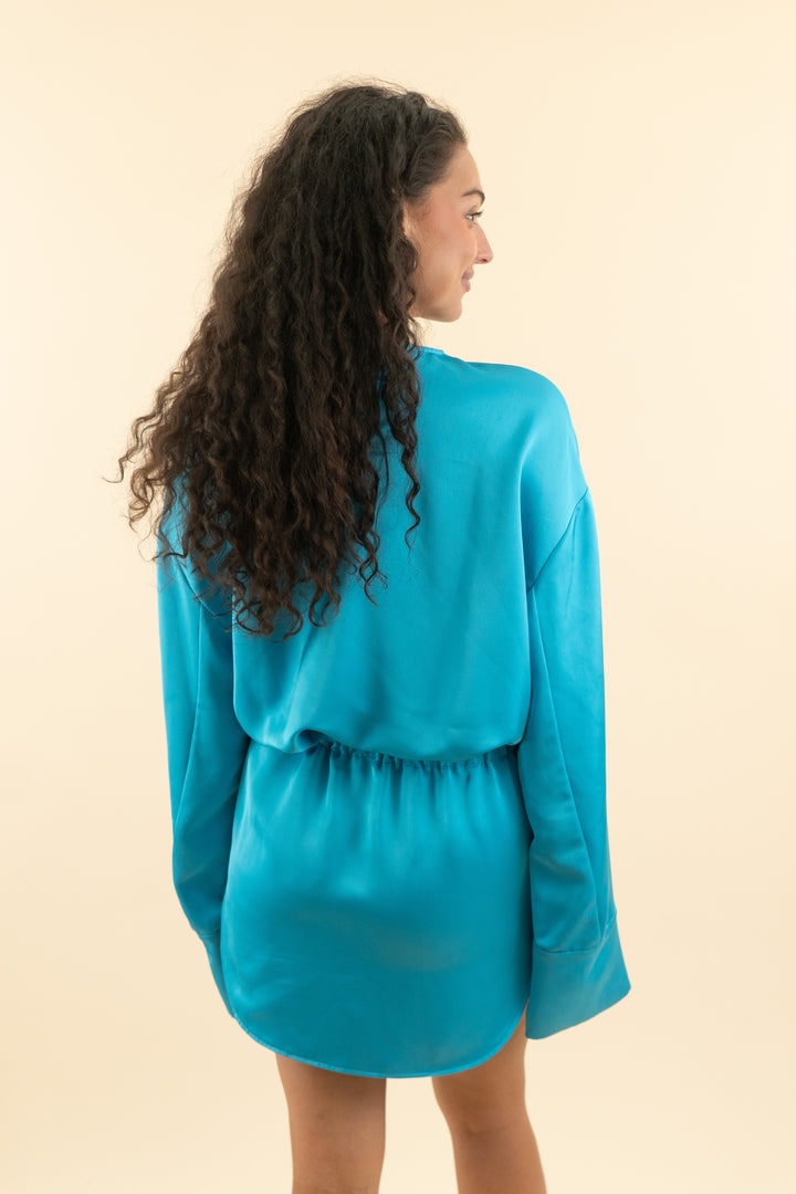 AUCTION the attico teal satin long sleeve mini dress (42)