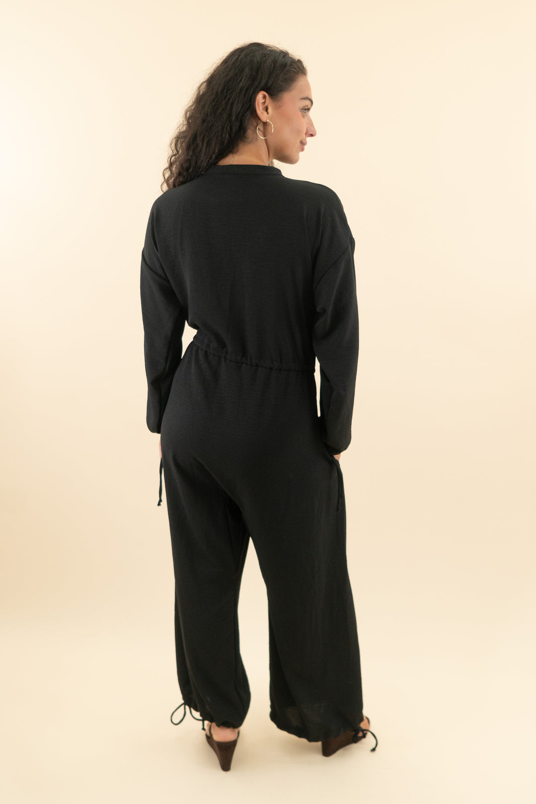 silkd black long sleeve button down jumpsuit (xs/s; retail $198)