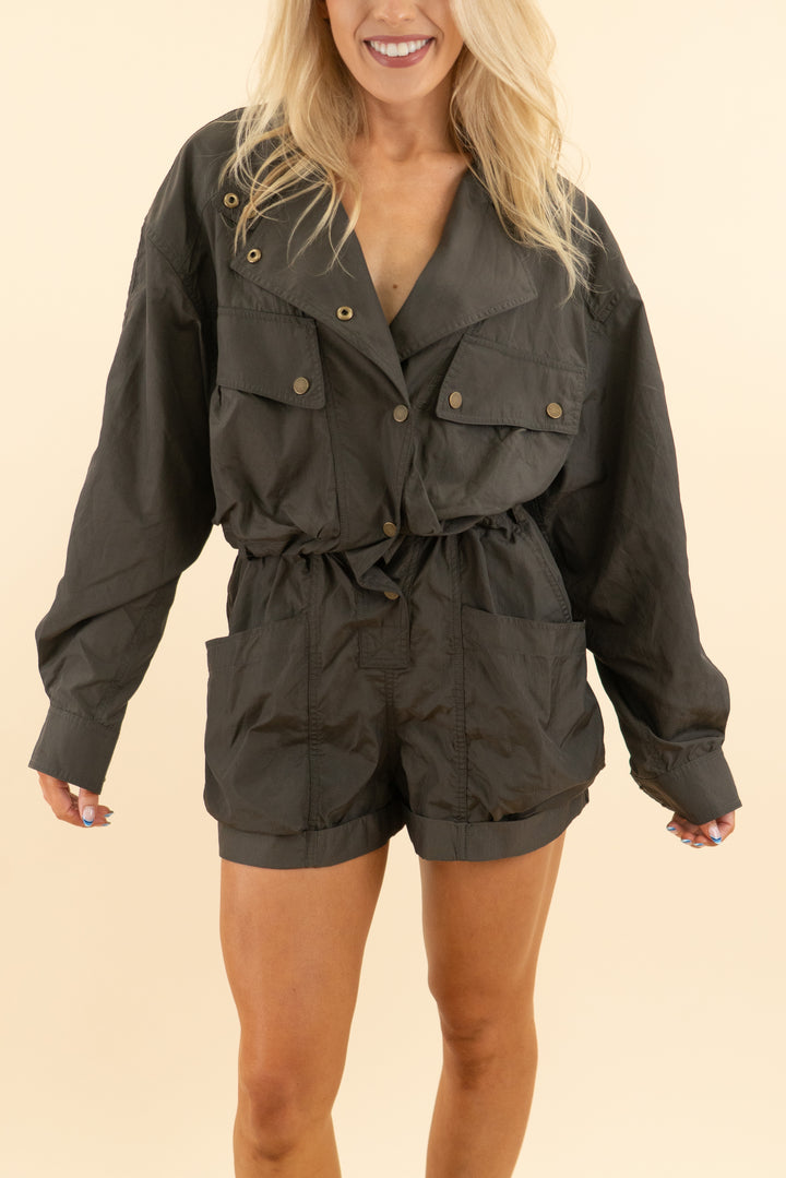 ronny kobo brown utility romper (s; retail $428)