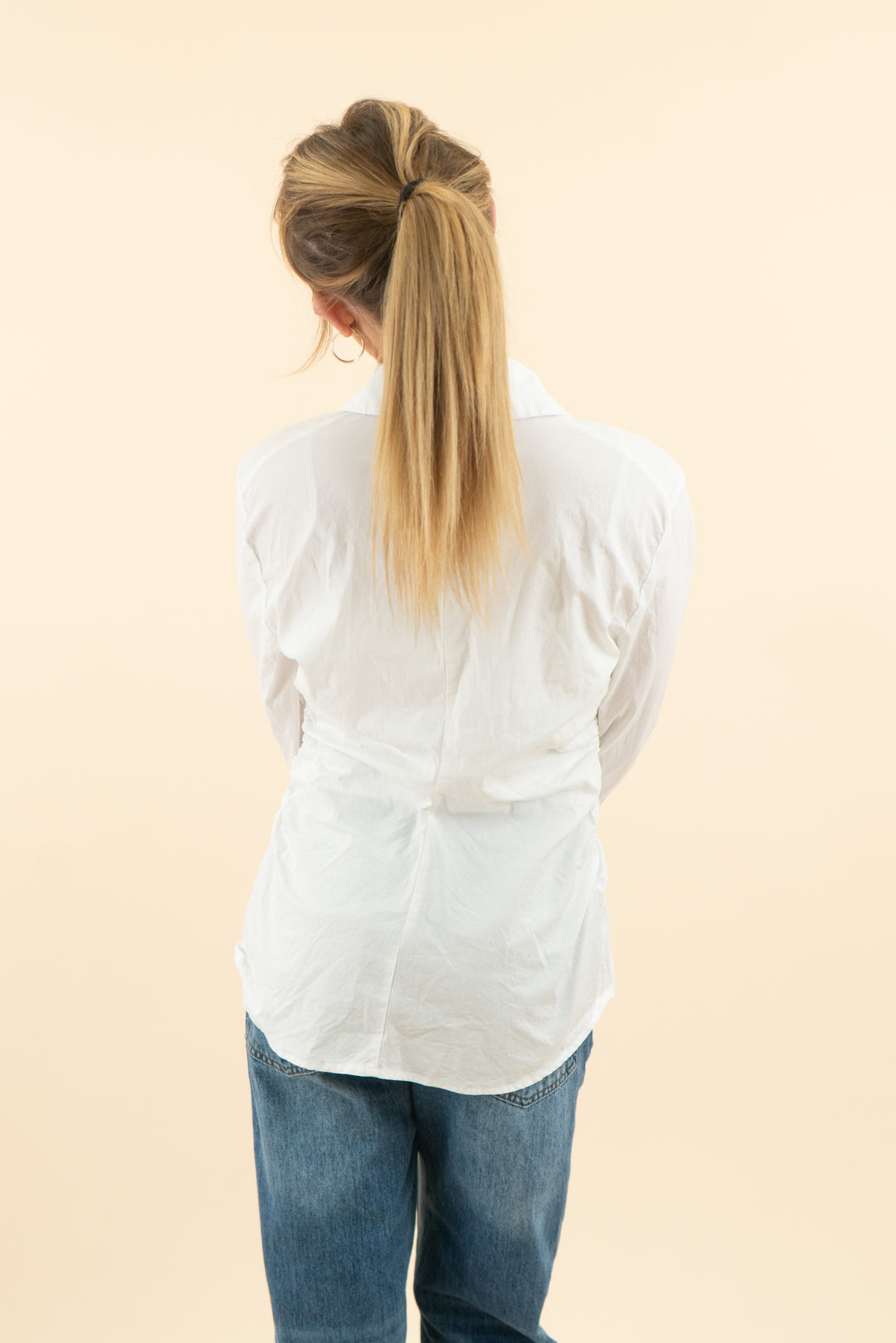 zara white button down top with ruched sides (s; retail $45.90)