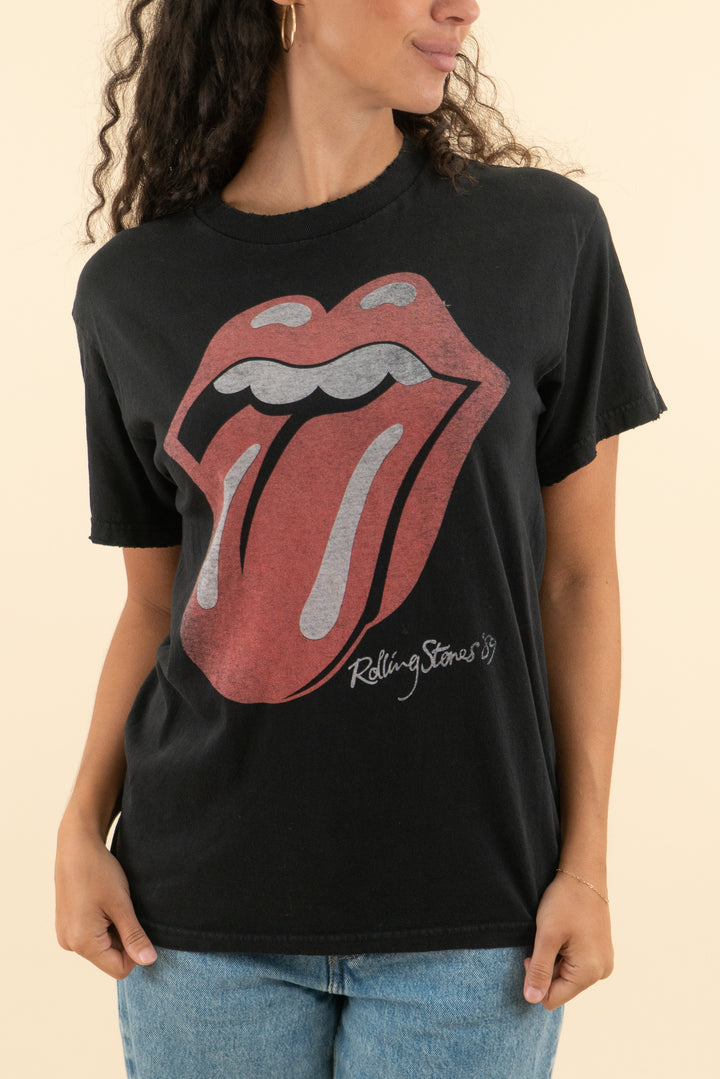 AUCTION rolling stones black band logo tee (m)