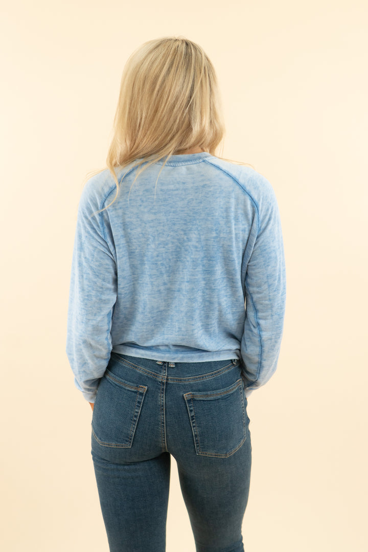 AUCTION brittany aldean blue heathered "memphis blues" long sleeve top (s)