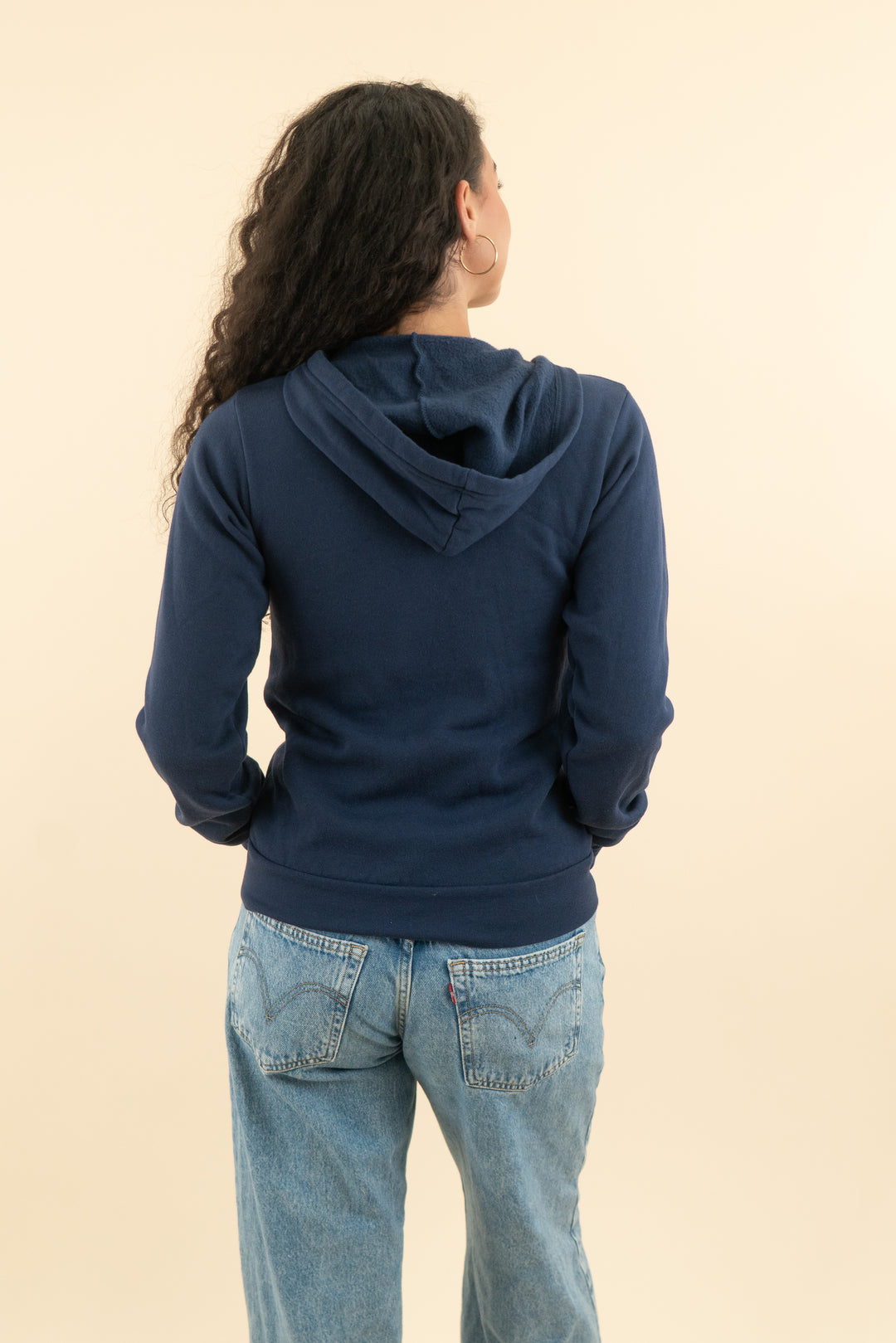 bella + canvas navy zip up hoodie (xs; retail $32)