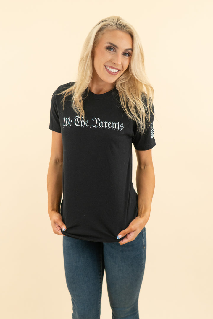 next level apparel black " we the parents" graphic tee (s; retail $25)