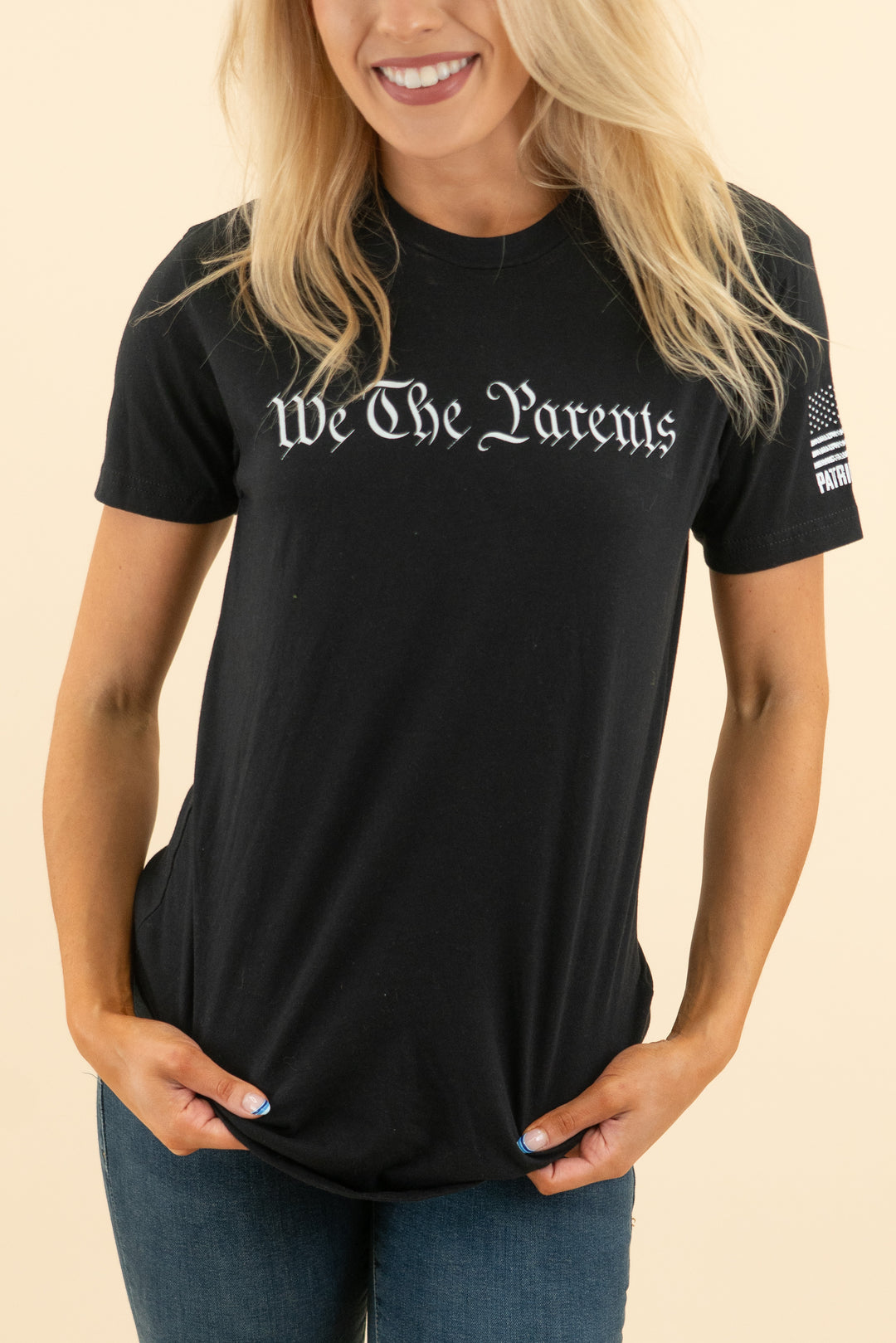 next level apparel black " we the parents" graphic tee (s; retail $25)