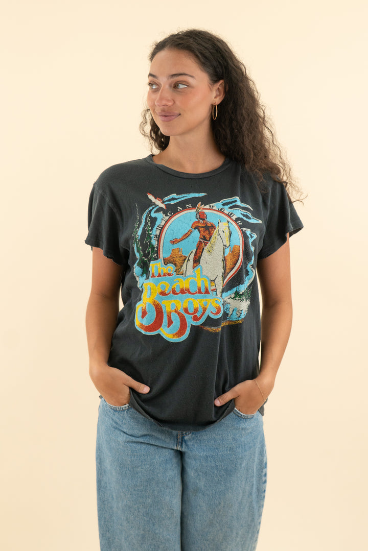 AUCTION made worn charcoal beach boys graphic t-shirt (m)