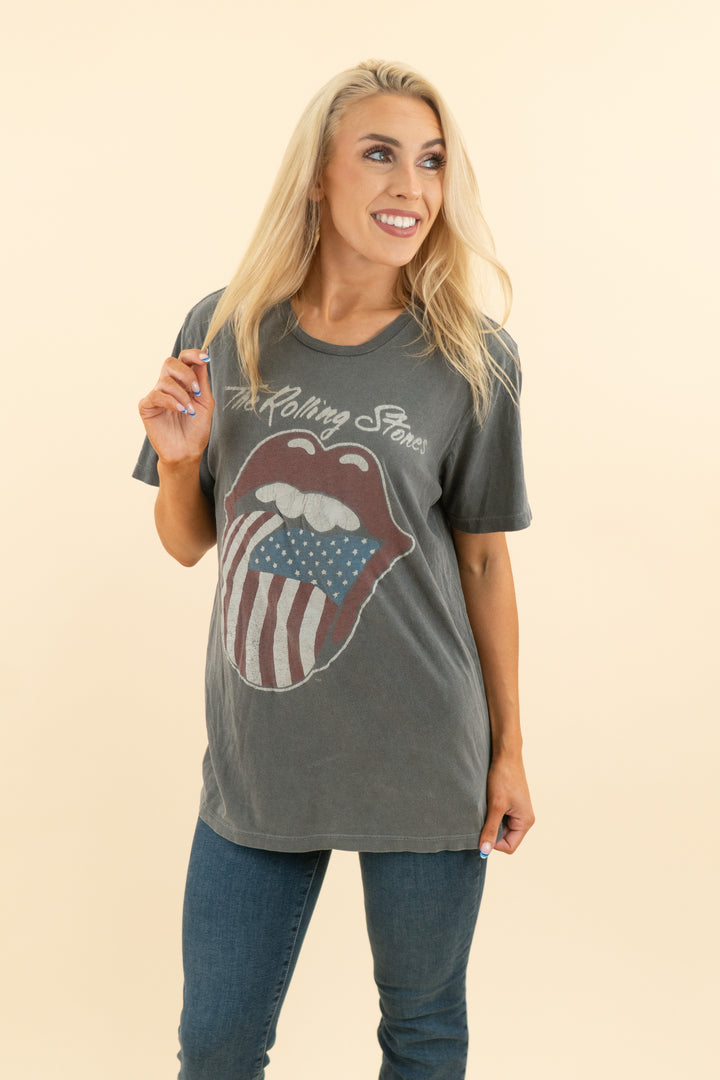 AUCTION the rolling stones grey american flag band logo t-shirt (l)