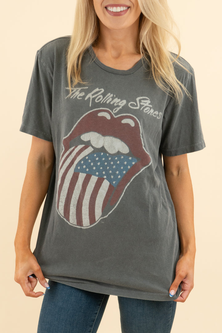 AUCTION the rolling stones grey american flag band logo t-shirt (l)