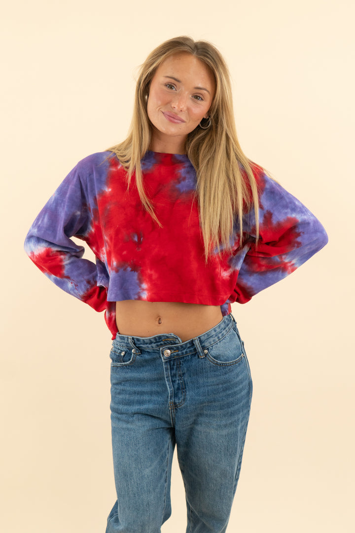 AUCTION cotton citizen red and purple tie dye long sleeve crop top (m)