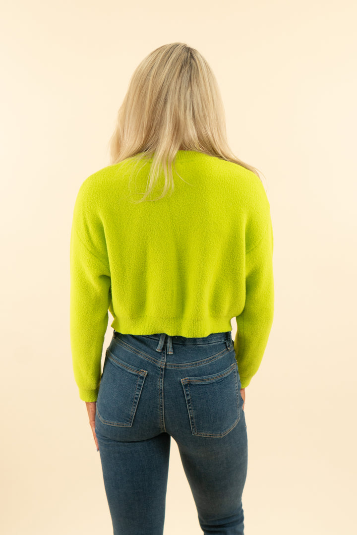 AUCTION zara neon green knit cropped crew neck sweater (m)