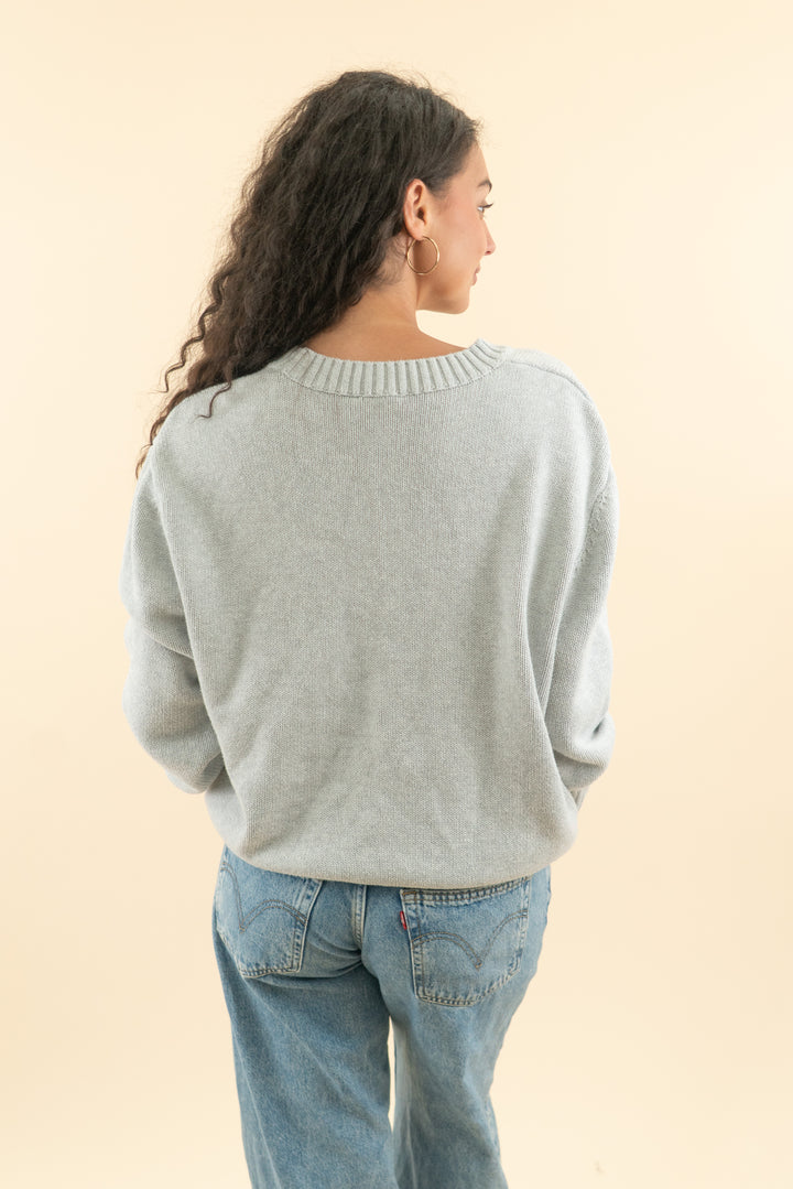 carly jean light grey knit sweater (m; retail $88)