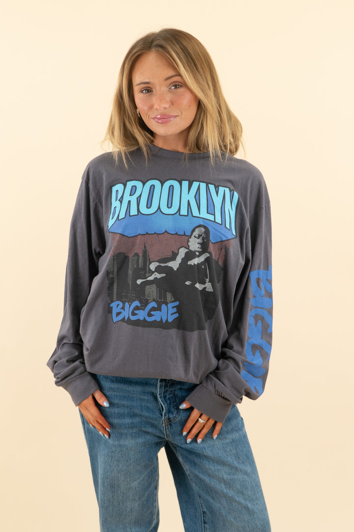 AUCTION charcoal grey notorious b.i.g. long sleeve graphic t-shirt (l)