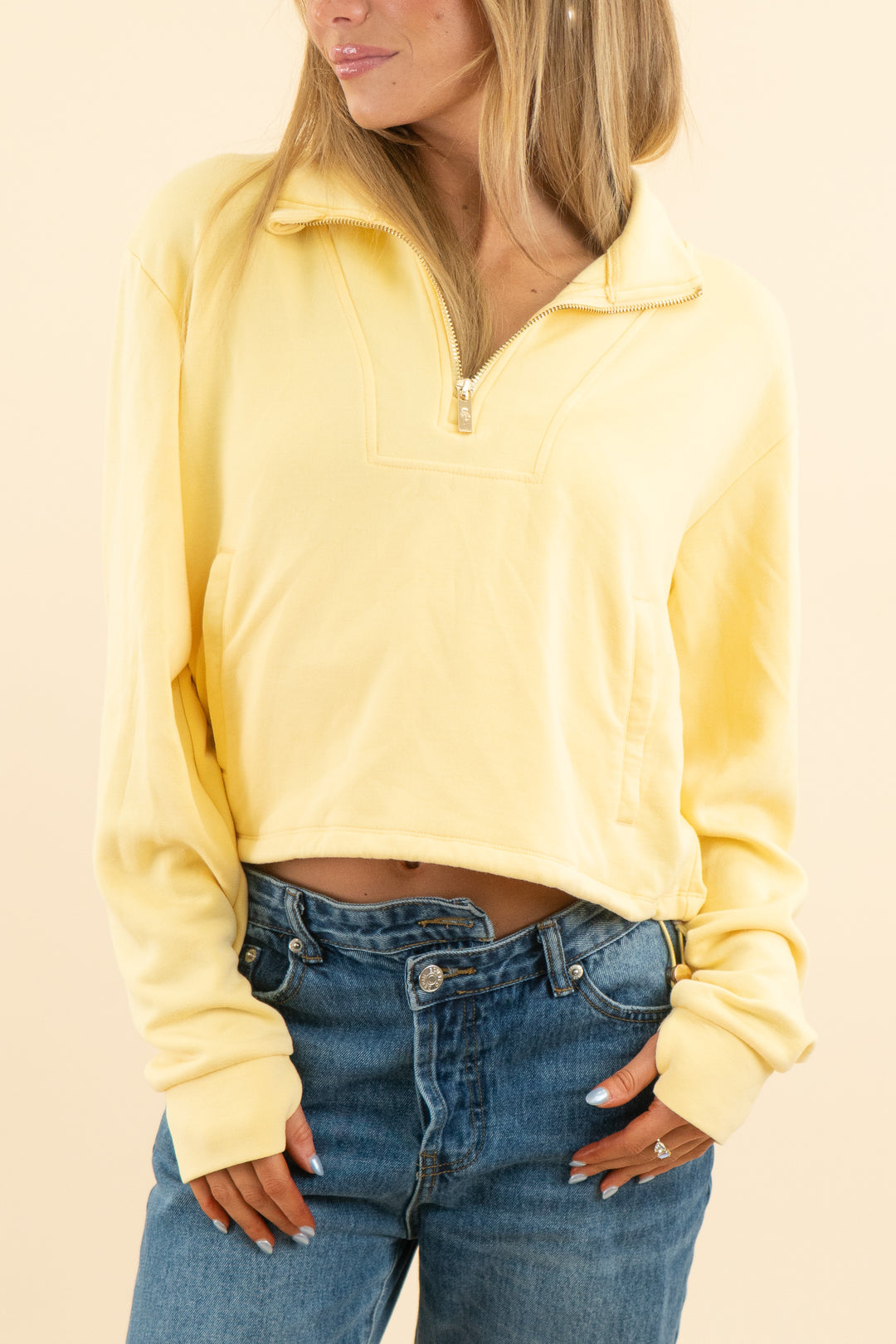 salt project yellow cropped quarter zip (s; retail $78)