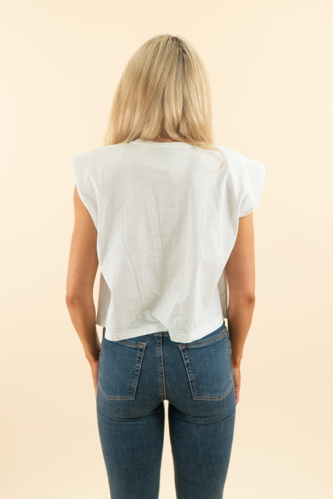 AUCTION balmain white shoulder pad tank with gold balmain logo (s)