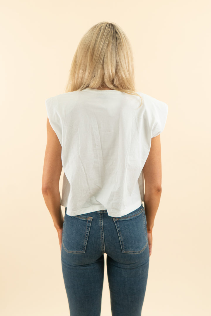 AUCTION balmain white shoulder pad tank with gold balmain logo (s)