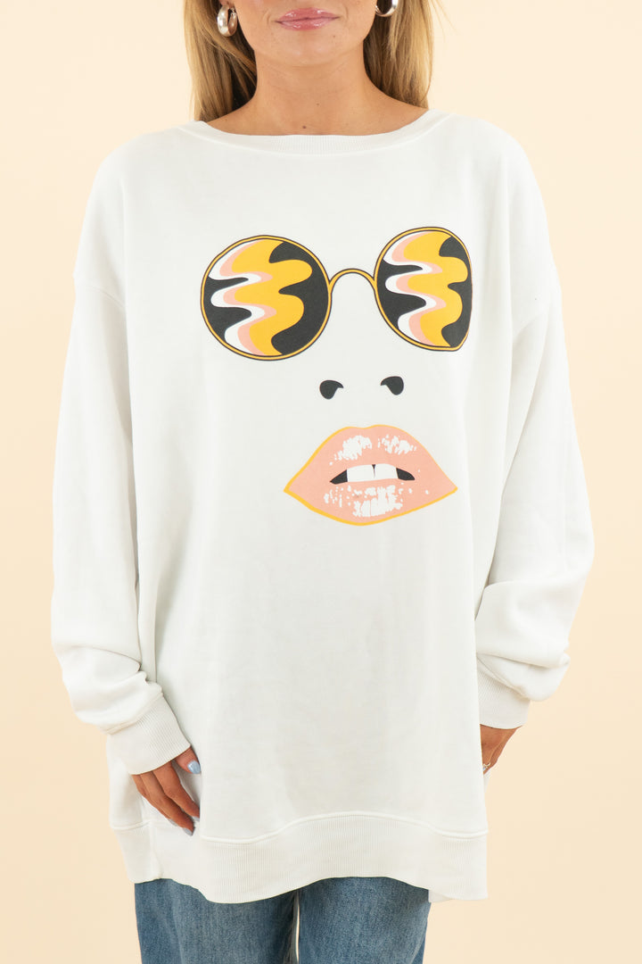 wildfox white crew neck with woman's face *(m; retail $89)