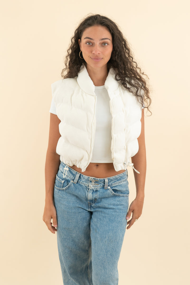 jluxlabel cream ribbed puffer vest (s/m; retail $100)