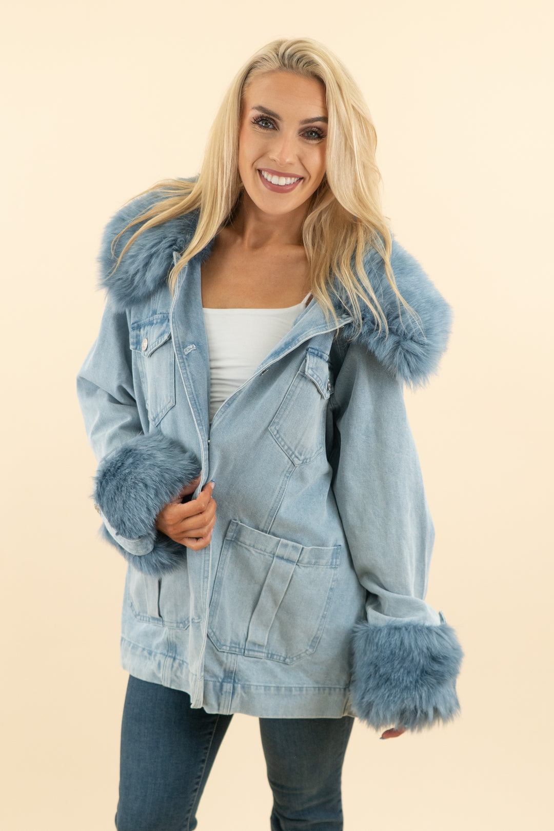 AUCTION show me your mumu light wash denim copenhagen jacket (m; retail $248)