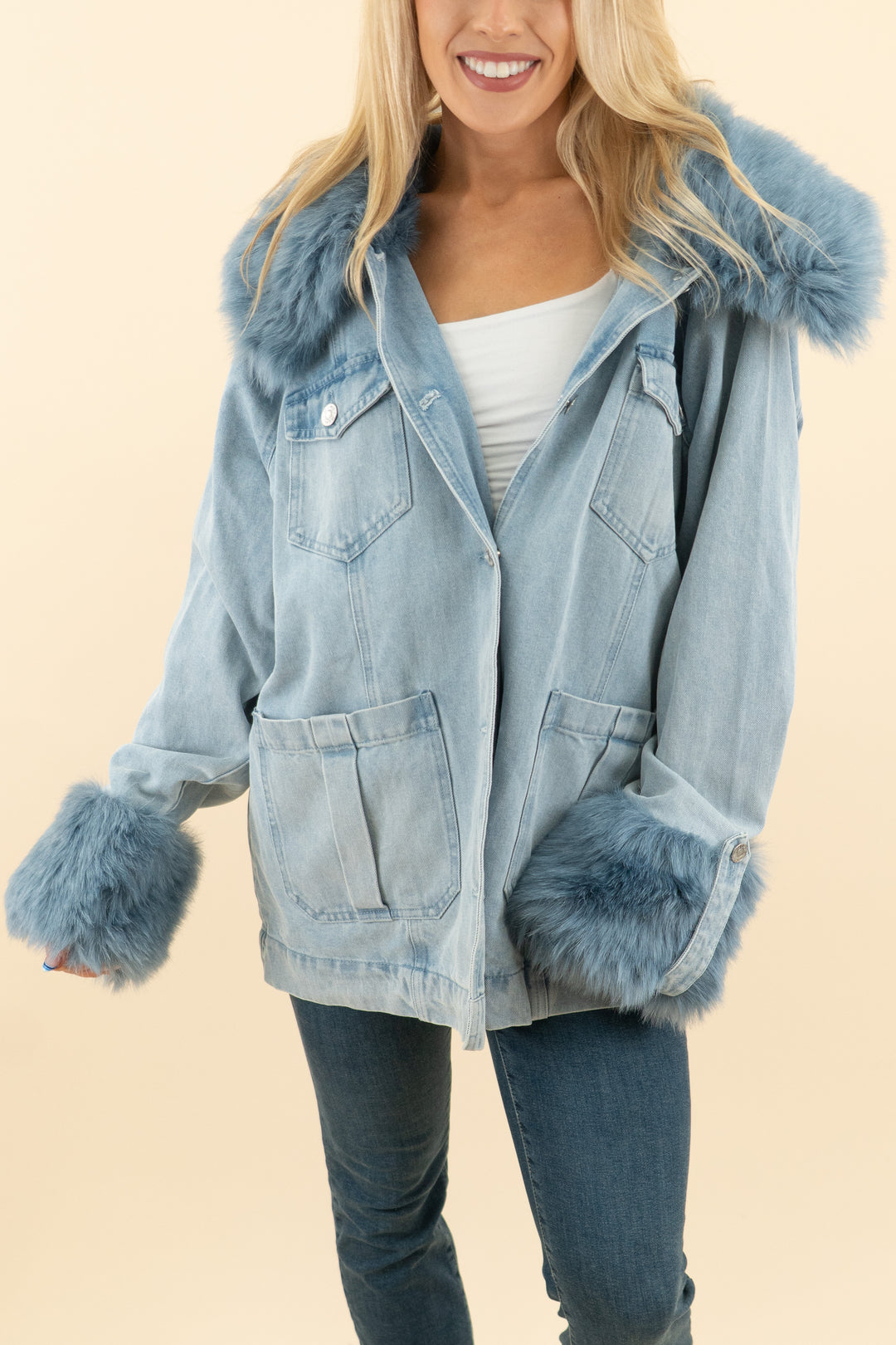 AUCTION show me your mumu light wash denim copenhagen jacket (m; retail $248)