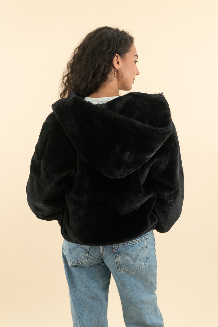 AUCTION lucky brand black faux fur hooded jacket (m)