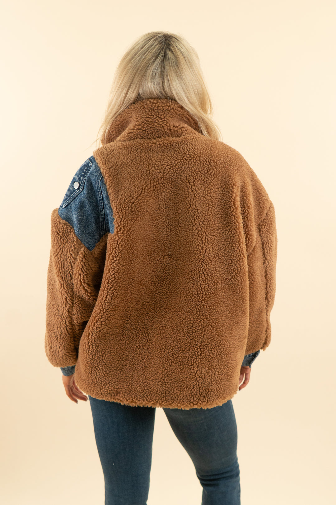 AUCTION blank nyc brown sherpa and denim under wraps jacket (xs)