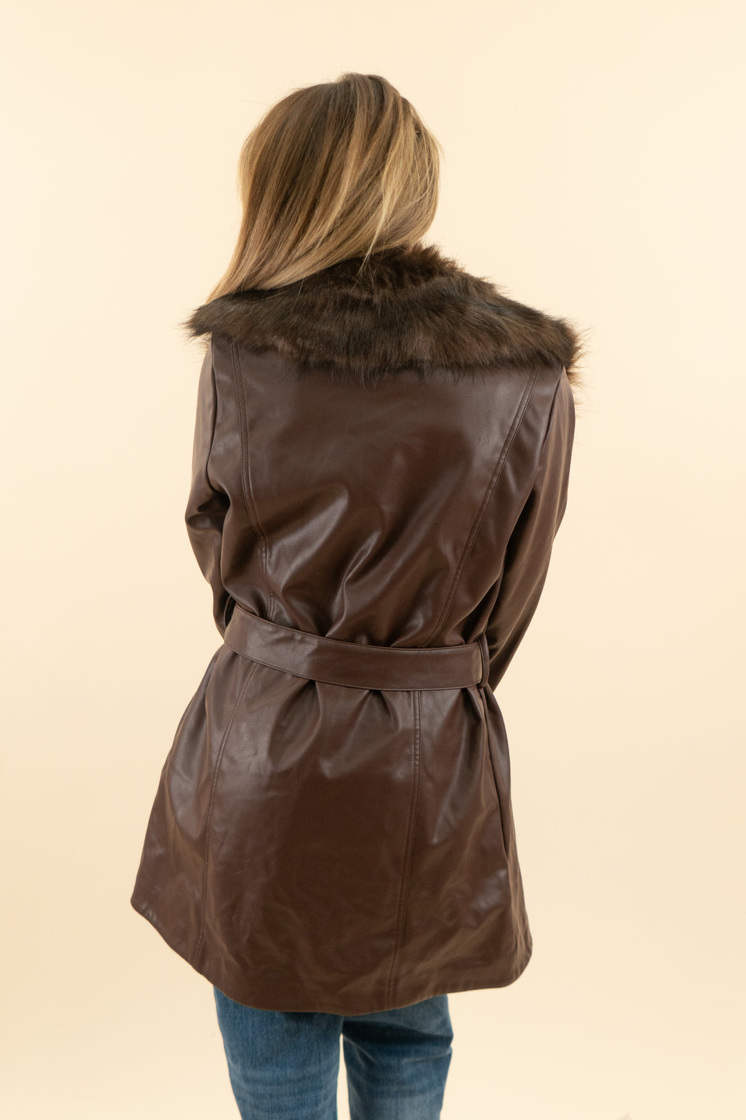 AUCTION show me your mumu brown penny lane leather jacket with fur trim (m)