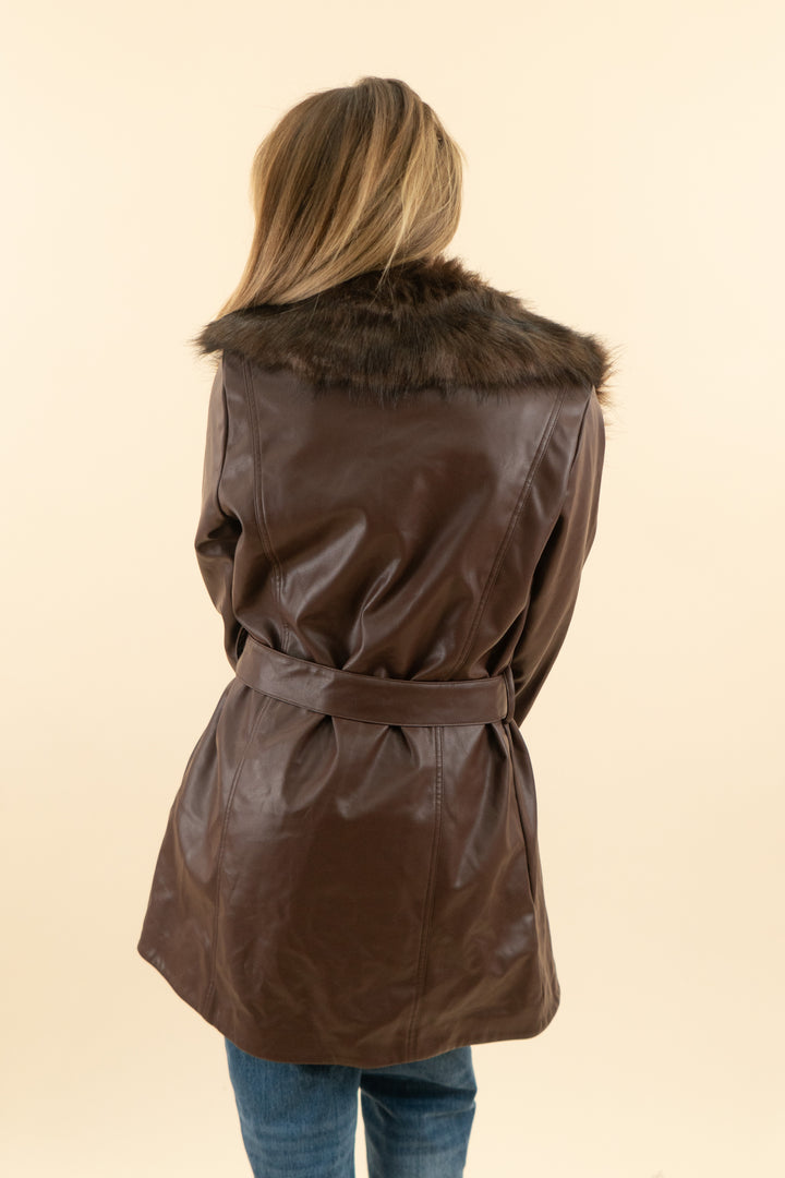 AUCTION show me your mumu brown penny lane leather jacket with fur trim (m)