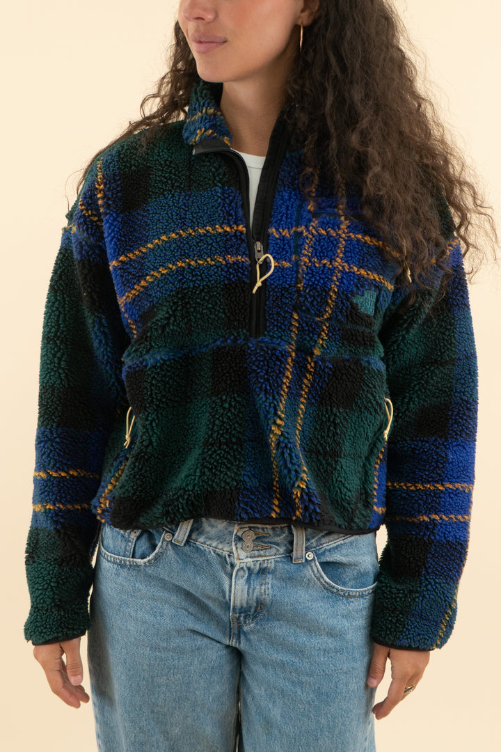 AUCTION the north face navy and green plaid sherpa quarter zip (m)