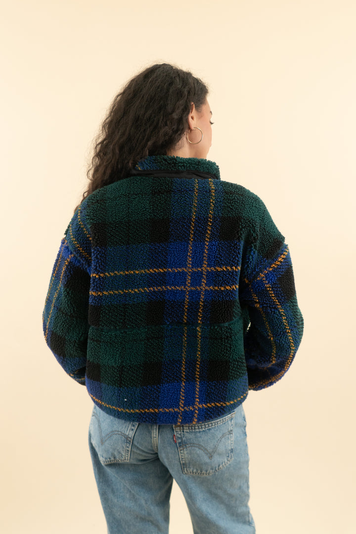 AUCTION the north face navy and green plaid sherpa quarter zip (m)