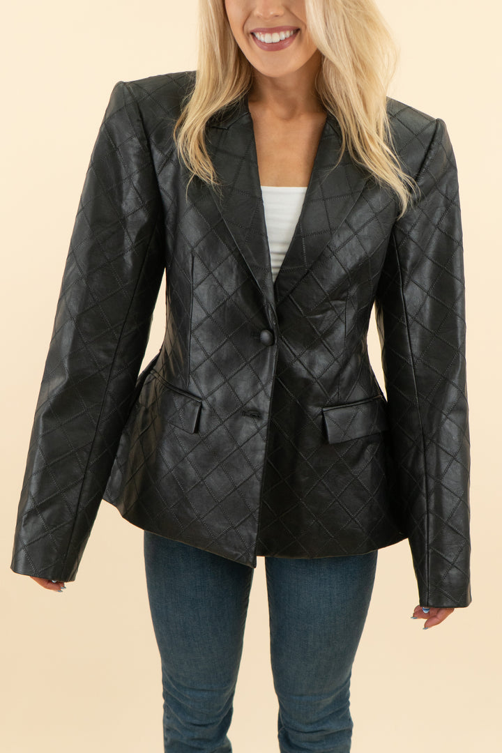 AUCTION naked wardrobe black quilted leather blazer (m)