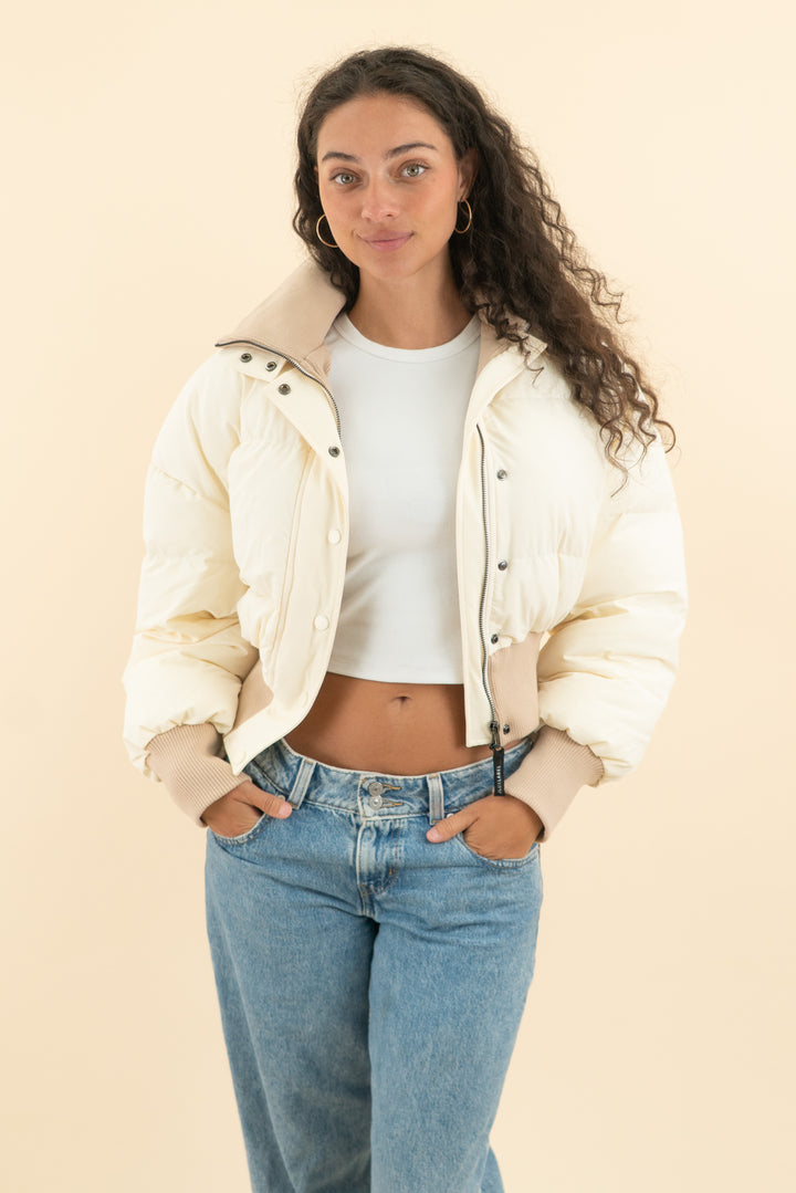 AUCTION jluxlabel cream and taupe puffer jacket (s)