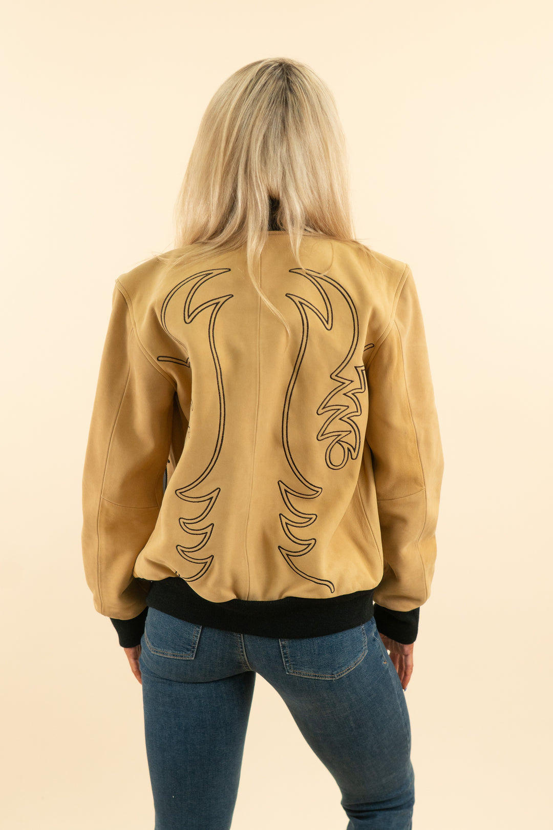 western & co tan embroidered bomber jacket (m; retail $1,250)
