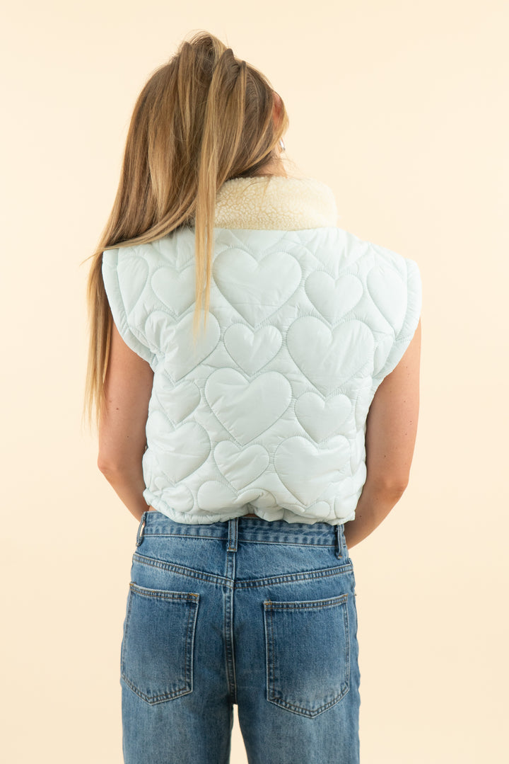 for love and lemons light blue heart puffer vest (s; retail $200)
