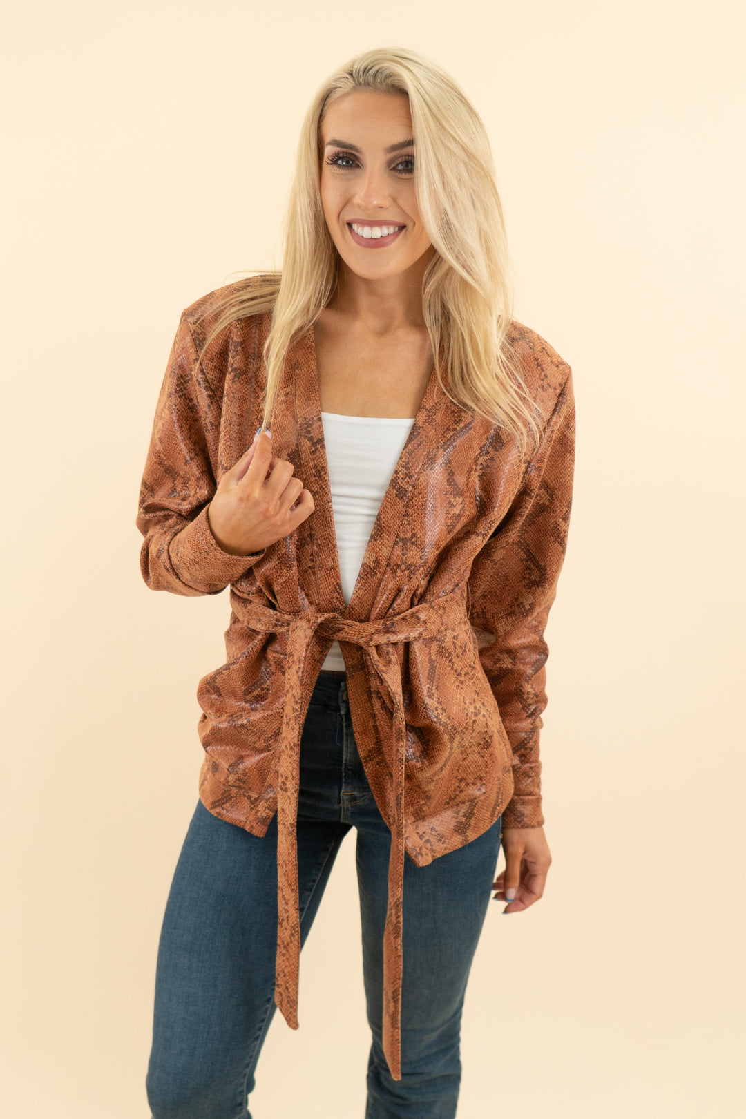 AUCTION michael costello x revolve brown snakeskin jacket & pants set (s)
