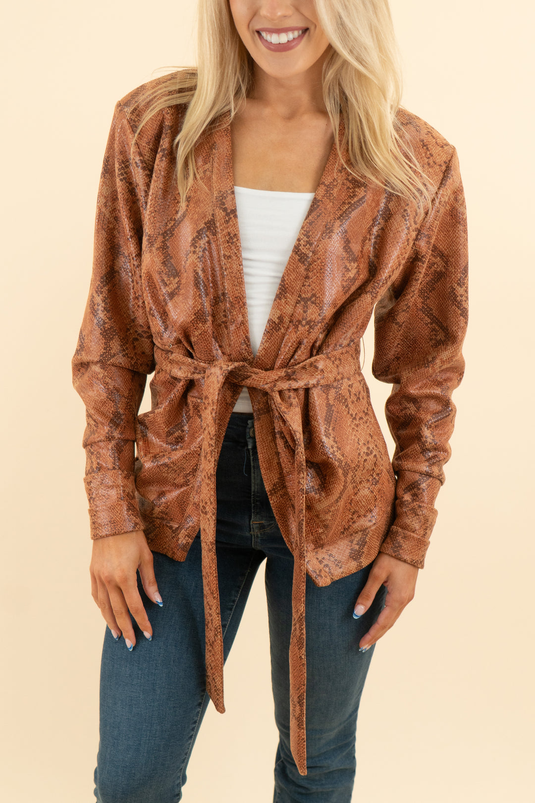 AUCTION michael costello x revolve brown snakeskin jacket & pants set (s)