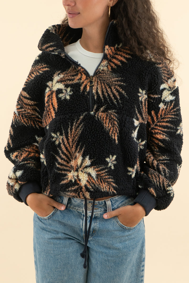 billabong black leaf detailing sherpa quarter zip (l; retail $69.99)
