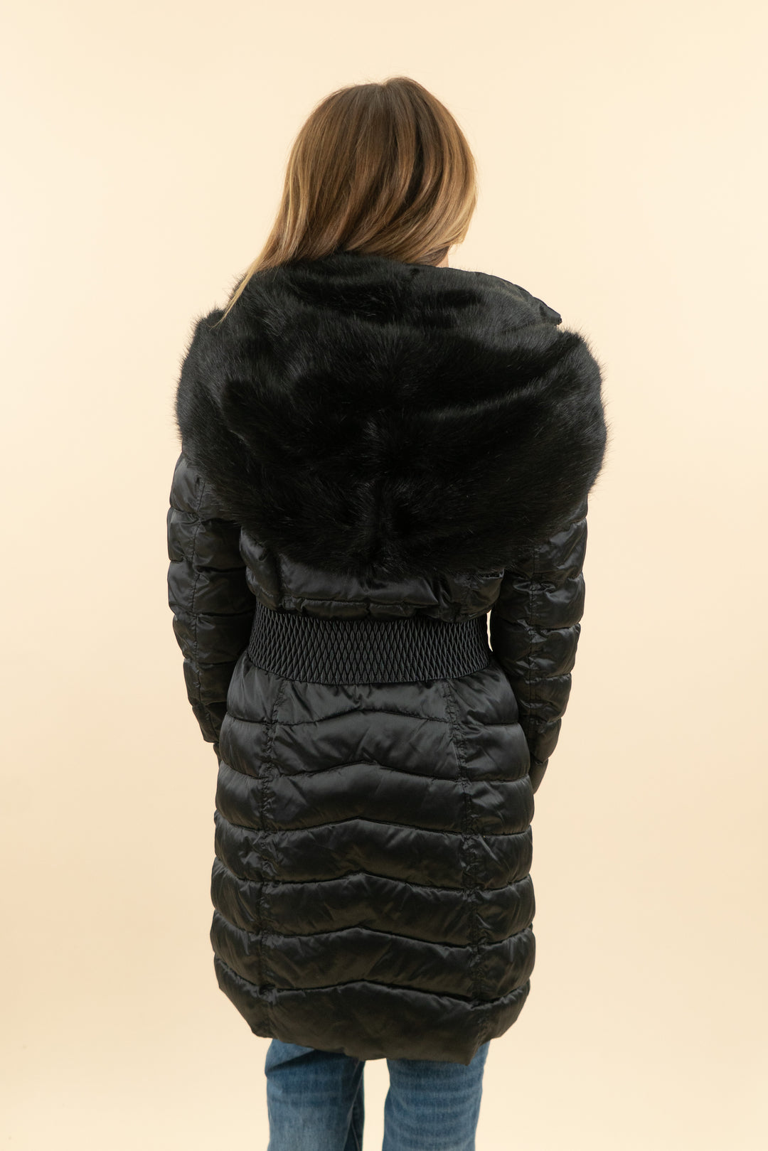 laundry black outside leopard lining long puffer jacket* (m; retail $289)
