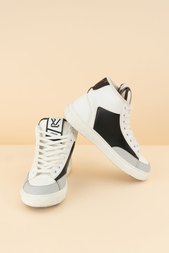 louis vuitton white/black high top sneakers (38/ US 7-8; retail $1,360)
