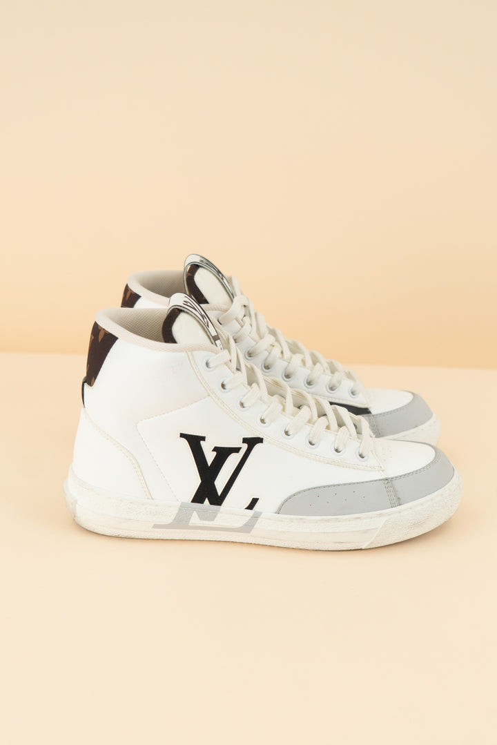 louis vuitton white/black high top sneakers (38/ US 7-8; retail $1,360)