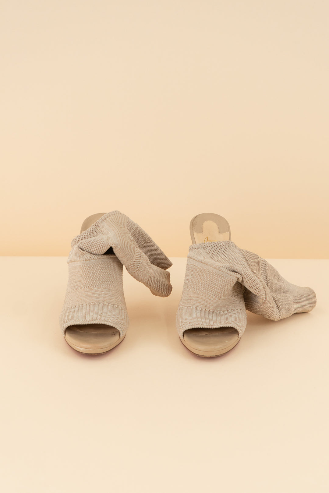 AUCTION christian louboutin tan open toe and heel sock heels (38.5)