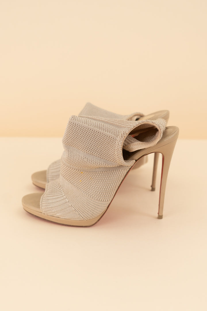 AUCTION christian louboutin tan open toe and heel sock heels (38.5)