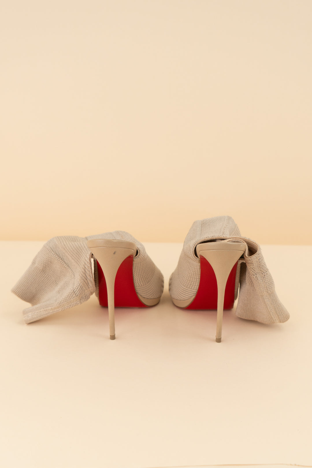 AUCTION christian louboutin tan open toe and heel sock heels (38.5)