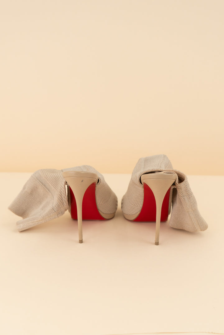 AUCTION christian louboutin tan open toe and heel sock heels (38.5)